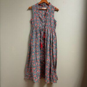Natural Life‎ Womens Amelia Floral Cottagecore Midi Dress Size S Tassels Cotton